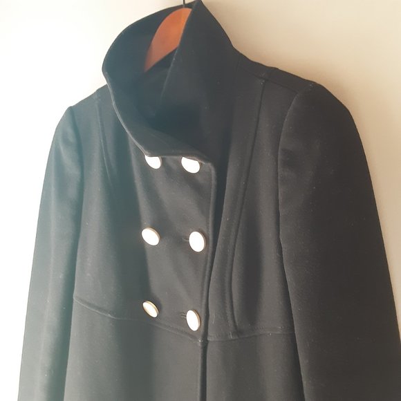 Stile Benetton Black Mid-length Wool Pea Coat Jacket | Size XS / Small - Picture 4 of 12
